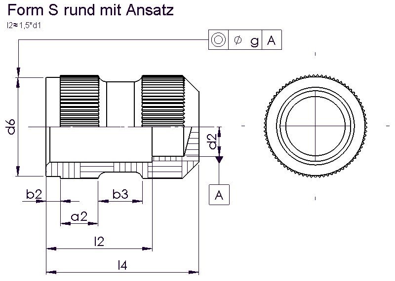 Gewindeeinsatz Form S rund mit Ansatz nach DIN 16903